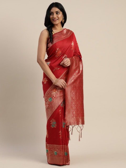 

Mitera Red & Golden Silk Blend Woven Design Banarasi Saree