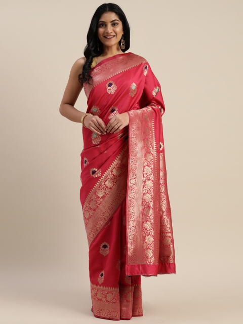 

Mitera Pink & Gold-Toned Silk Blend Woven Design Banarasi Saree
