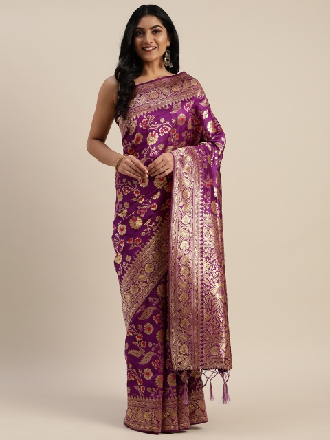 

Mitera Purple & Gold-Toned Silk Blend Woven Design Banarasi Saree