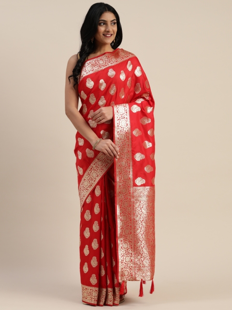 

Mitera Red & Gold-Coloured Pure Silk Woven Design Banarasi Celebrity Saree