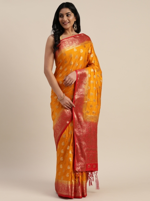 

Mitera Yellow & Gold-Toned Nylon Woven Design Kanjeevaram Saree
