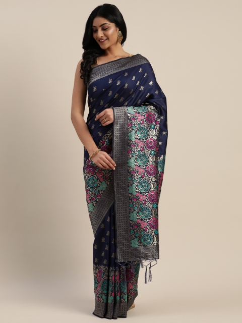 

Mitera Navy Blue & Golden Silk Blend Woven Design Banarasi Saree