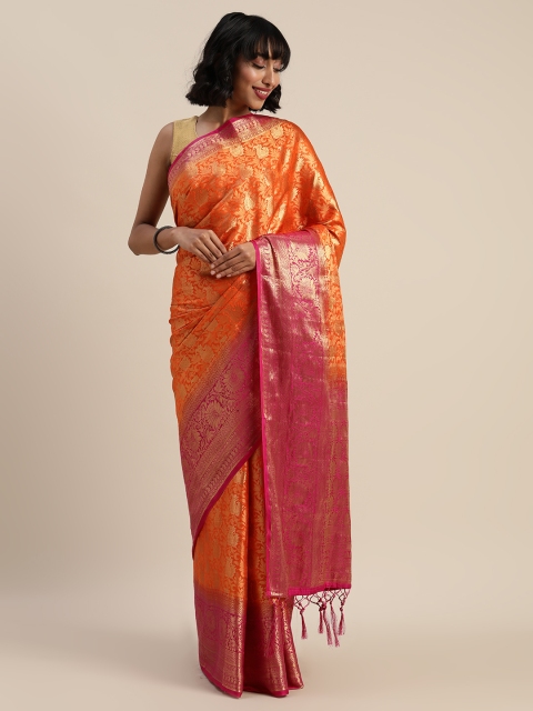 

Mitera Mustard & Gold-Toned Nylon Woven Design Kanjeevaram Saree