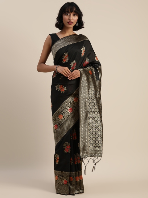 

Mitera Black & Gold-Toned Silk Blend Woven Design Banarasi Saree