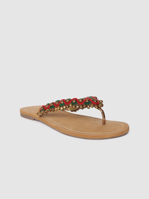 

Inc 5 Women Gold-Toned & Red Embellished T-Strap Flats