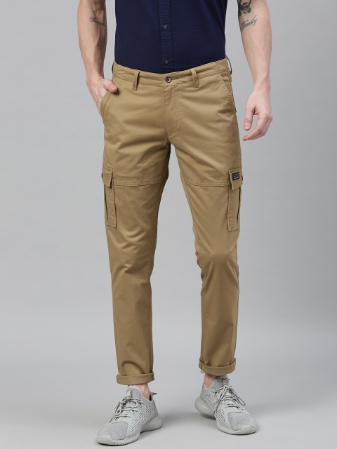 

Louis Philippe Jeans Men Khaki Comfy Tapered Fit Solid Regular Trousers