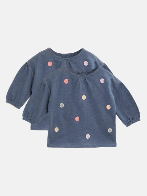 

Marks & Spencer Girls Pack of 2 Teal Blue Polka Dots Embroidered Tops