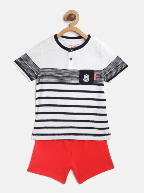 

Marks & Spencer Boys White & Navy Blue Striped T-shirt With Shorts