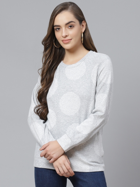 

Marks & Spencer Women Grey Melange & White Geometric Print Sweatshirt