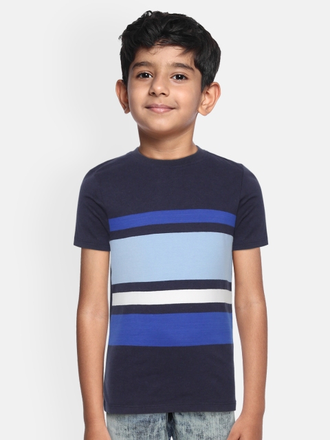 

Marks & Spencer Boys Navy Blue & White Striped Round Neck T-shirt