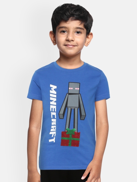 

Marks & Spencer Boys Blue Minecraft Print Round Neck T-shirt with Flip Sequin Detail