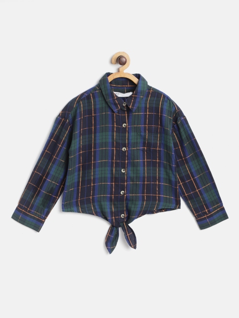 

Marks & Spencer Girls Navy Blue & Green Regular Fit Checked Casual Shirt