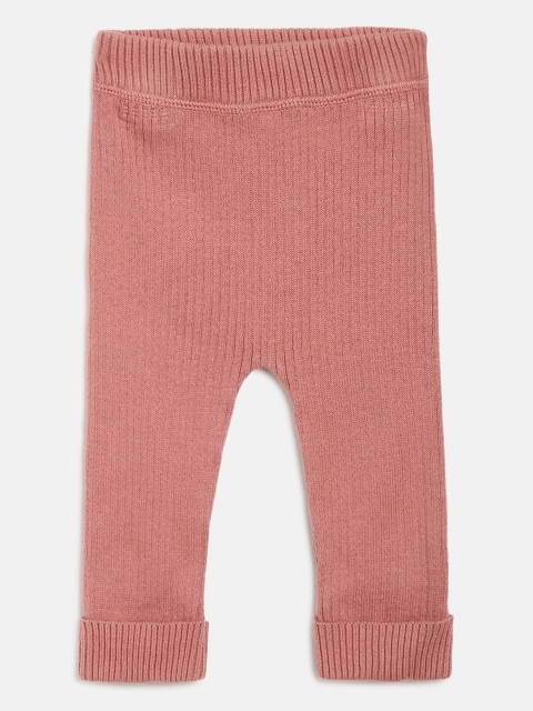 

Marks & Spencer Kids Peach-Coloured Self Striped Ankle-Length Leggings
