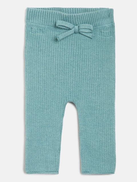

Marks & Spencer Kids Sea Green Self Striped Ankle-Length Leggings with Bow Detail