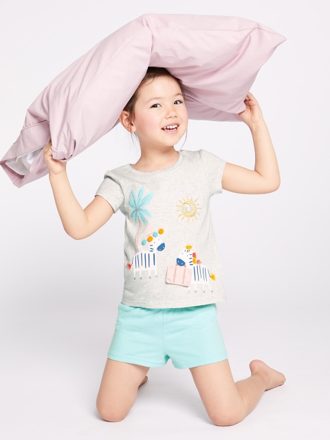

Marks & Spencer Girls Grey & Blue Printed Night suit