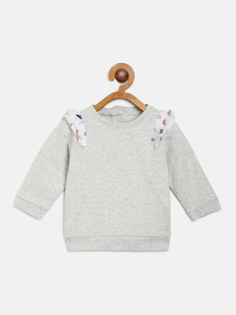 

Marks & Spencer Kids Grey Melange Solid Sweatshirt with Ruffled Detail