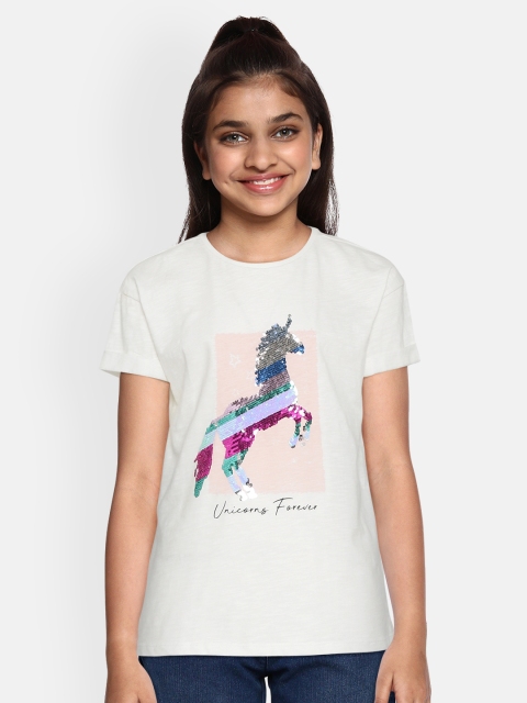

Marks & Spencer Girls White & Blue Unicorn Flip Sequinned Round Neck T-shirt