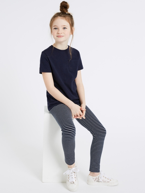 

Marks & Spencer Girls Navy Blue & White Striped Leggings