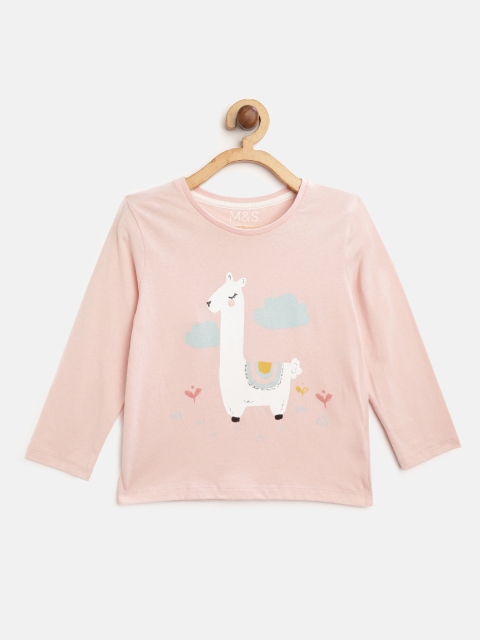 

Marks & Spencer Girls Peach & White Lama Print Round Neck T-shirt