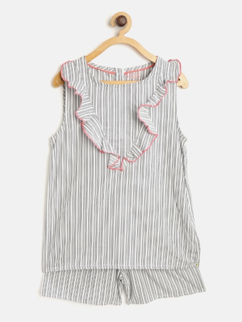 

Marks & Spencer Girls White & Navy Blue Striped Night suit