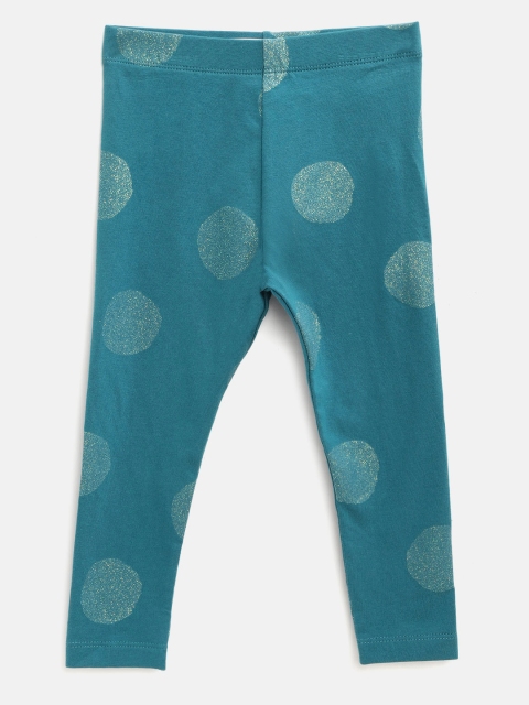 

Marks & Spencer Girls Teal Blue Polka Dot Print Ankle-Length Leggings