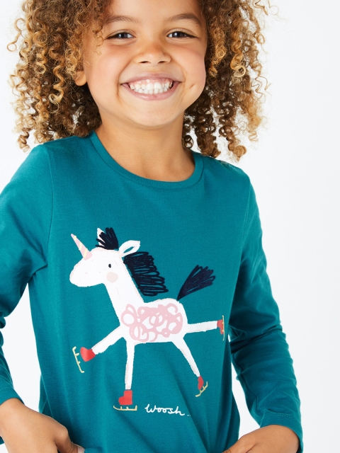 

Marks & Spencer Girls Teal Blue & White Unicorn Print Round Neck T-shirt
