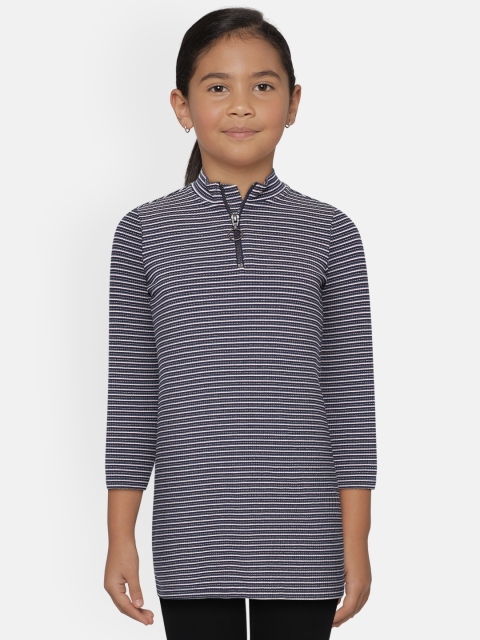 

Marks & Spencer Girls Navy Blue & Pink Striped A-Line Dress