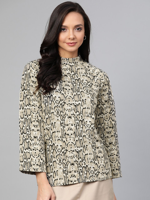 

Marks & Spencer Women Beige & Black Animal Print Top