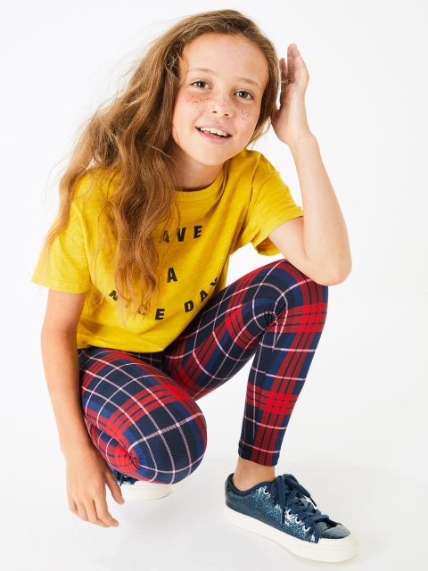 

Marks & Spencer Girls Navy Blue & Red Checked Leggings