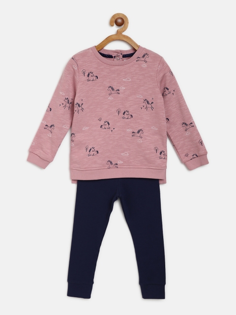 

Marks & Spencer Girls Dusty Pink & Navy Unicorn Printed Sweatshirt with Solid Leggings