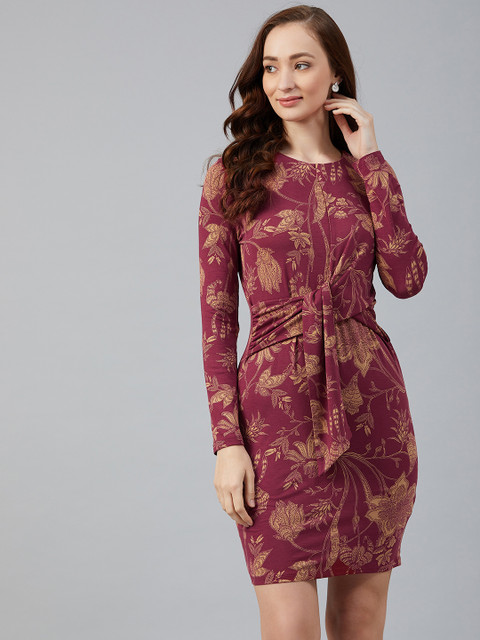 

Marks & Spencer Women Maroon & Beige Twisted Printed Bodycon Dress