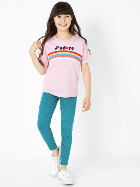 

Marks & Spencer Girls Teal Blue & Black Star Print Ankle-Length Leggings