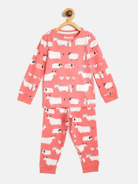 

Marks & Spencer Girls Coral Pink & White Farm Animal Print Night suit