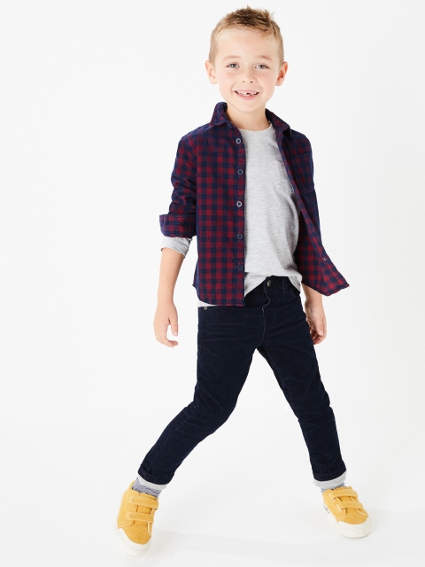

Marks & Spencer Boys Navy Blue Regular Fit Solid Corduroy Trousers