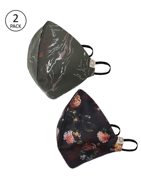 

VASTRAMAY Women Printed Pack of 2 4-Ply Reusable Outdoor Masks With Potli Bag, Black