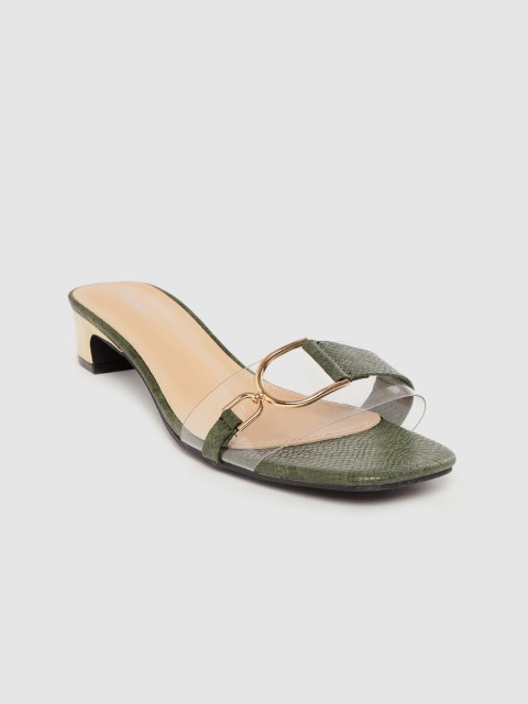 

Allen Solly Women Olive Green & Transparent Snakeskin Textured Heels