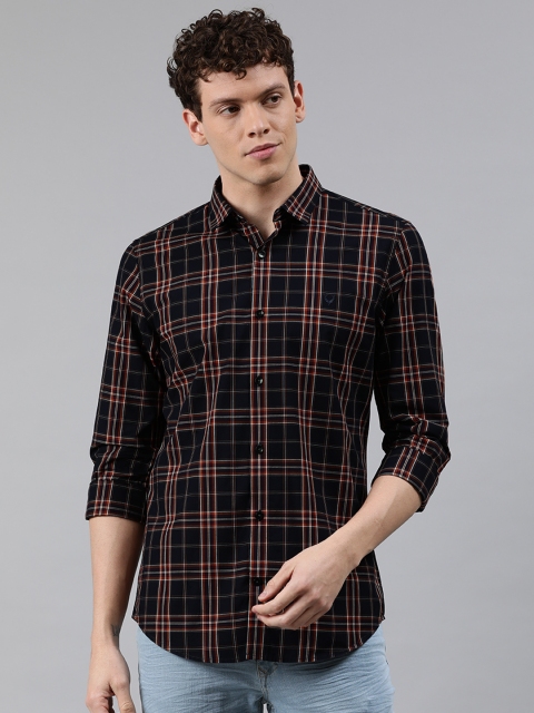 

Allen Solly Sport Men Navy Blue & Orange Slim Fit Checked Casual Shirt