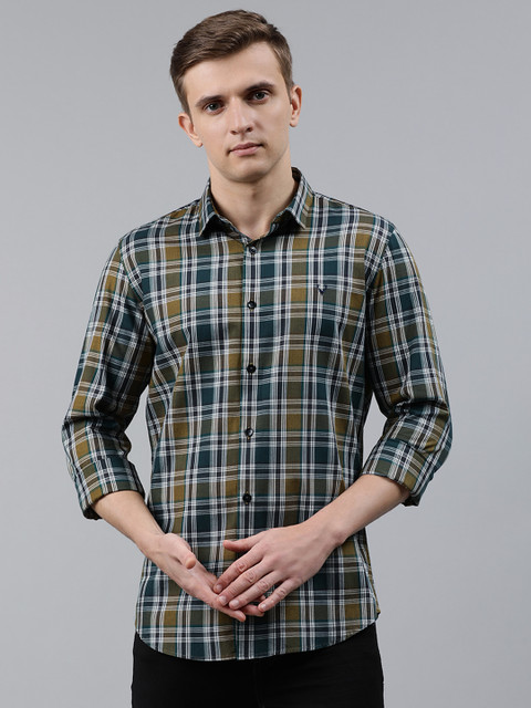 

Allen Solly Sport Men Olive Green & Green Slim Fit Checked Casual Shirt