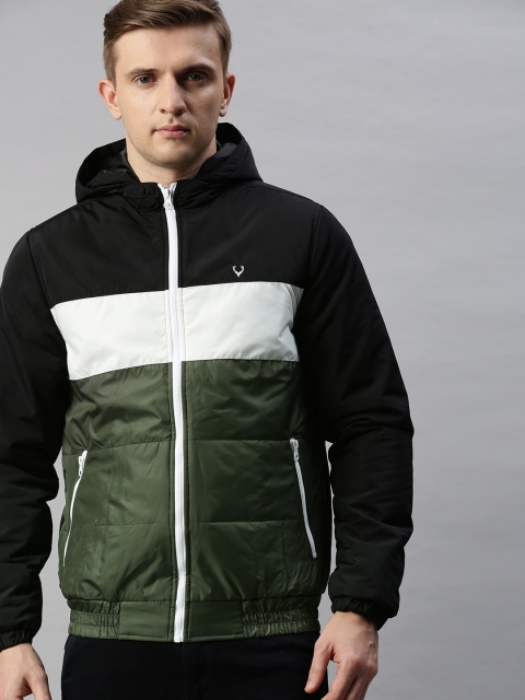 

Allen Solly Men Olive Green & Black Colourblocked Padded Jacket