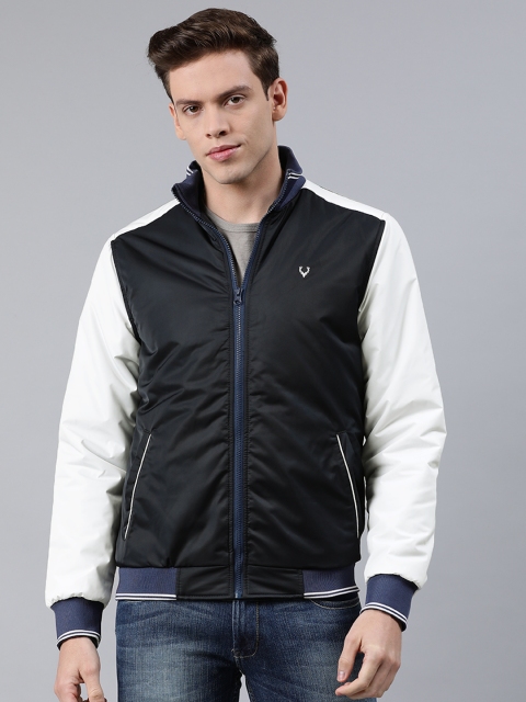 

Allen Solly Sport Men Navy Blue Solid Mock Collar Bomber Jacket