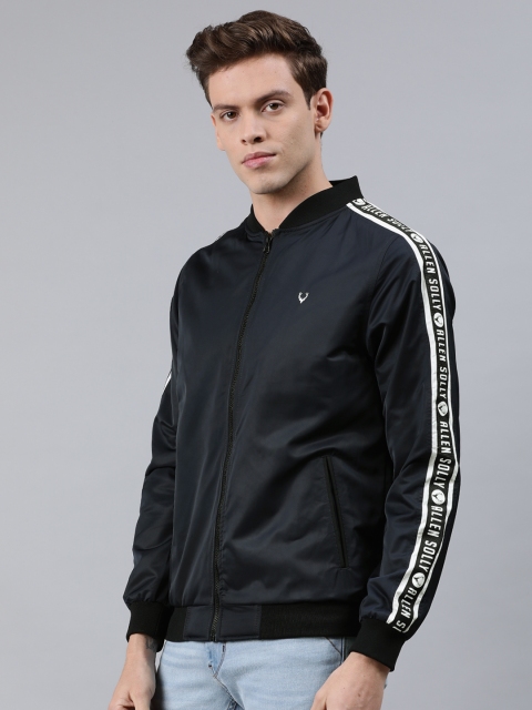 

Allen Solly Sport Men Navy Blue Solid Side Striped Bomber Jacket