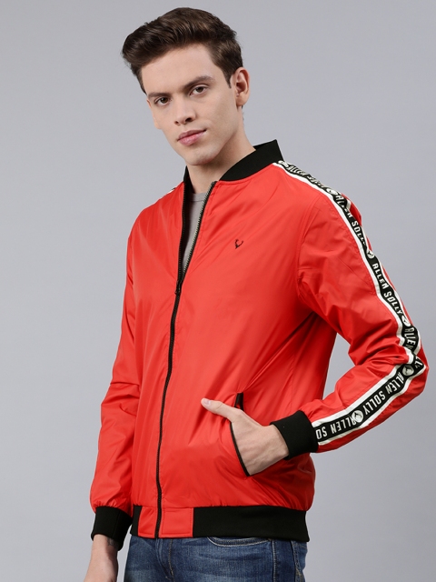 

Allen Solly Sport Men Red Solid Bomber Jacket with Printed Taping Detail