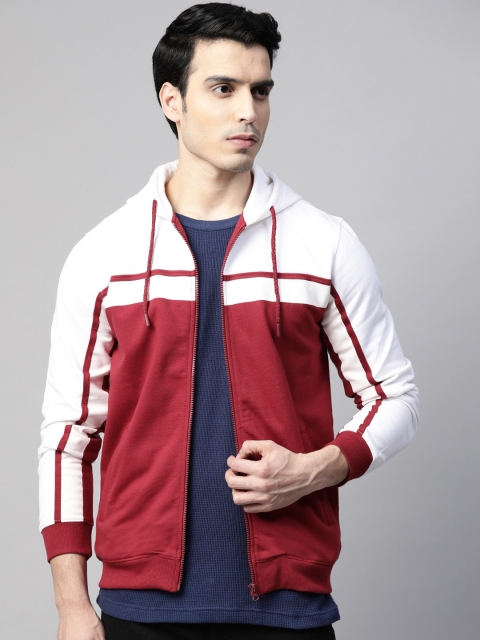 

Allen Solly Men White & Maroon Colourblocked Hooded Sweatshirt