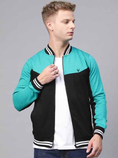 

Allen Solly Men Black & Sea Green Colourblocked Sweatshirt