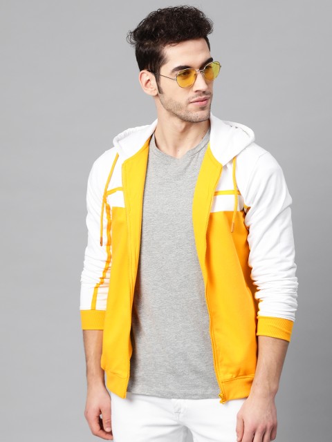 

Allen Solly Men Yellow & White Colourblocked Hooded Sweatshirt