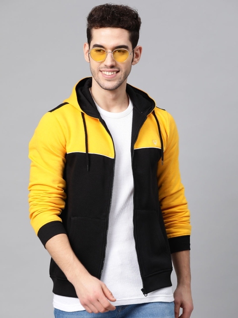 

Allen Solly Men Yellow & Black Colourblocked Hooded Sweatshirt