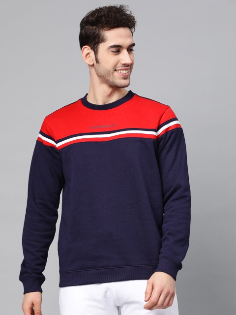 Men Red & Navy Blue Colourblocked Sweatshirt