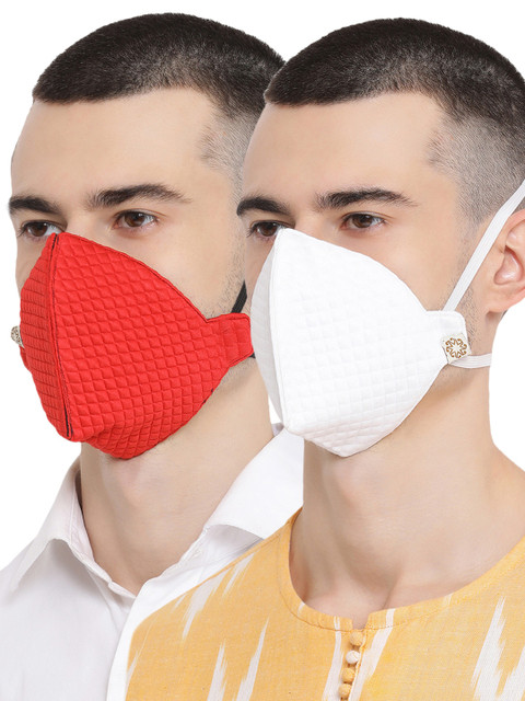 

VASTRAMAY Men 2 Pcs 4-Ply Reusable Outdoor Printed Cotton Masks With Potli Bag, Red
