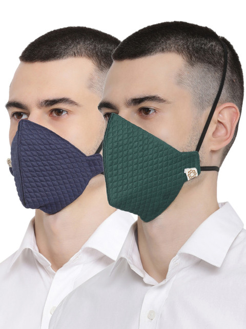 

VASTRAMAY Unisex 2 Pcs Solid 4-Ply Anti-Pollution Reusable Cloth Masks, Green
