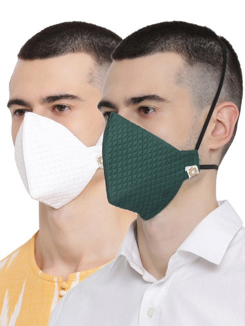 

VASTRAMAY Men 2 Pcs 4-Ply Reusable Protective Outdoor Masks With a Potli Bag, Green